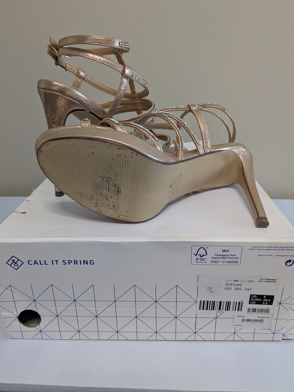 Call It Spring Rose Gold Strappy Rhinestone High Heels - Picture 5 of 5